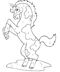 A horse with numbers on its body and legs.