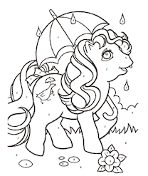 A little pony with an umbrella coloring page